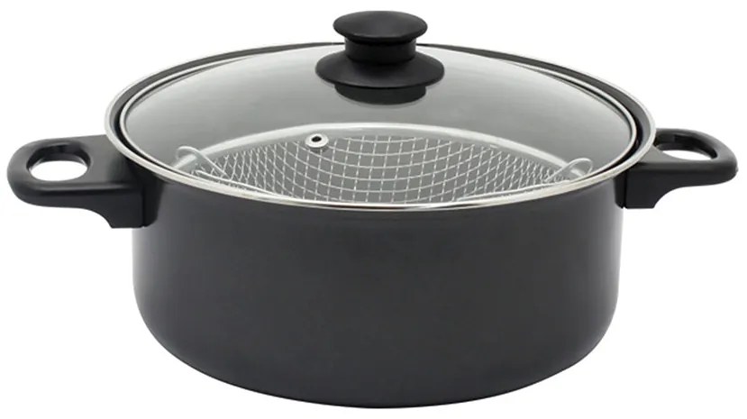 Тенджерa с кошница и капак ESPERANSA ES 1213 F, 24 см, 4.5 л, Незалепващо покритие, Черен