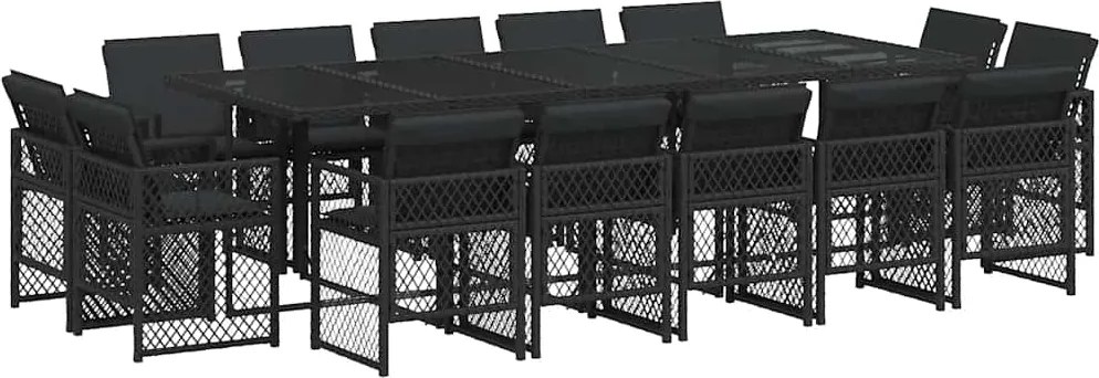 3210871 vidaXL Градински комплект с възглавници 15 части полиратан черен