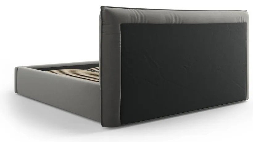 Сиво двойно тапицирано легло с място за съхранение с включена подматрачна рамка 160x200 cm Elio – Milo Casa