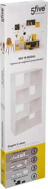 Рафт 5five Mix'n Modul, 8 отделения, MDF, 68x32x134 cm - Бял