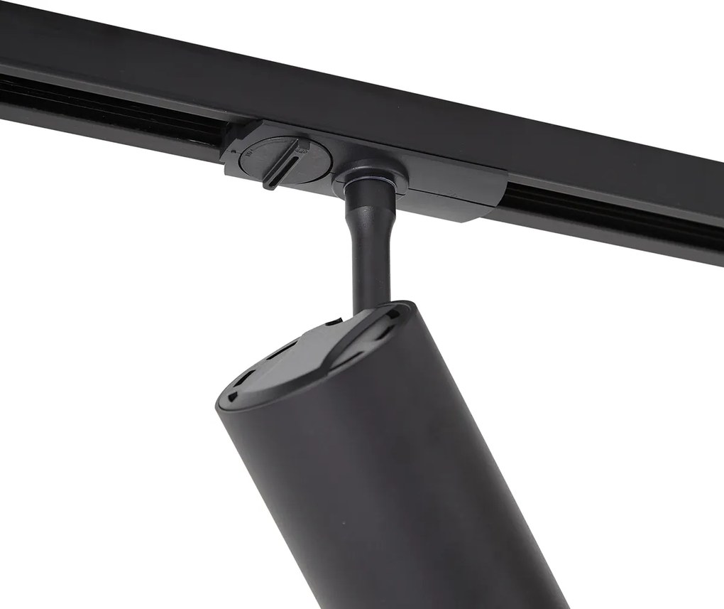 Модерен черен прожектор за 1-фазна релсова система, включващ LED, въртящ се и накланящ се - Iconic Zoom