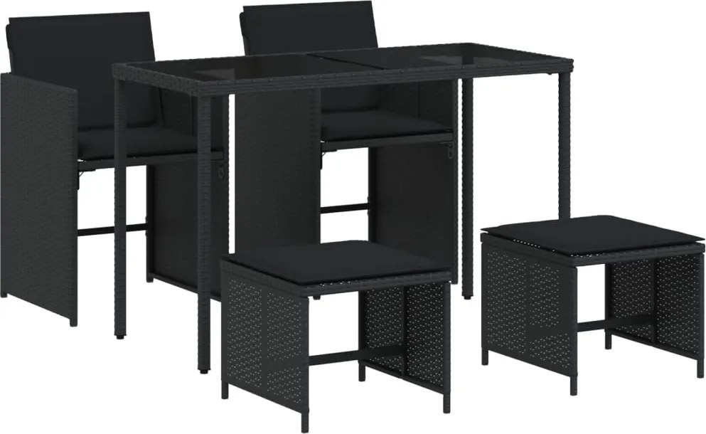 365081 vidaXL Градински трапезен комплект възглавници 5 части черен полиратан