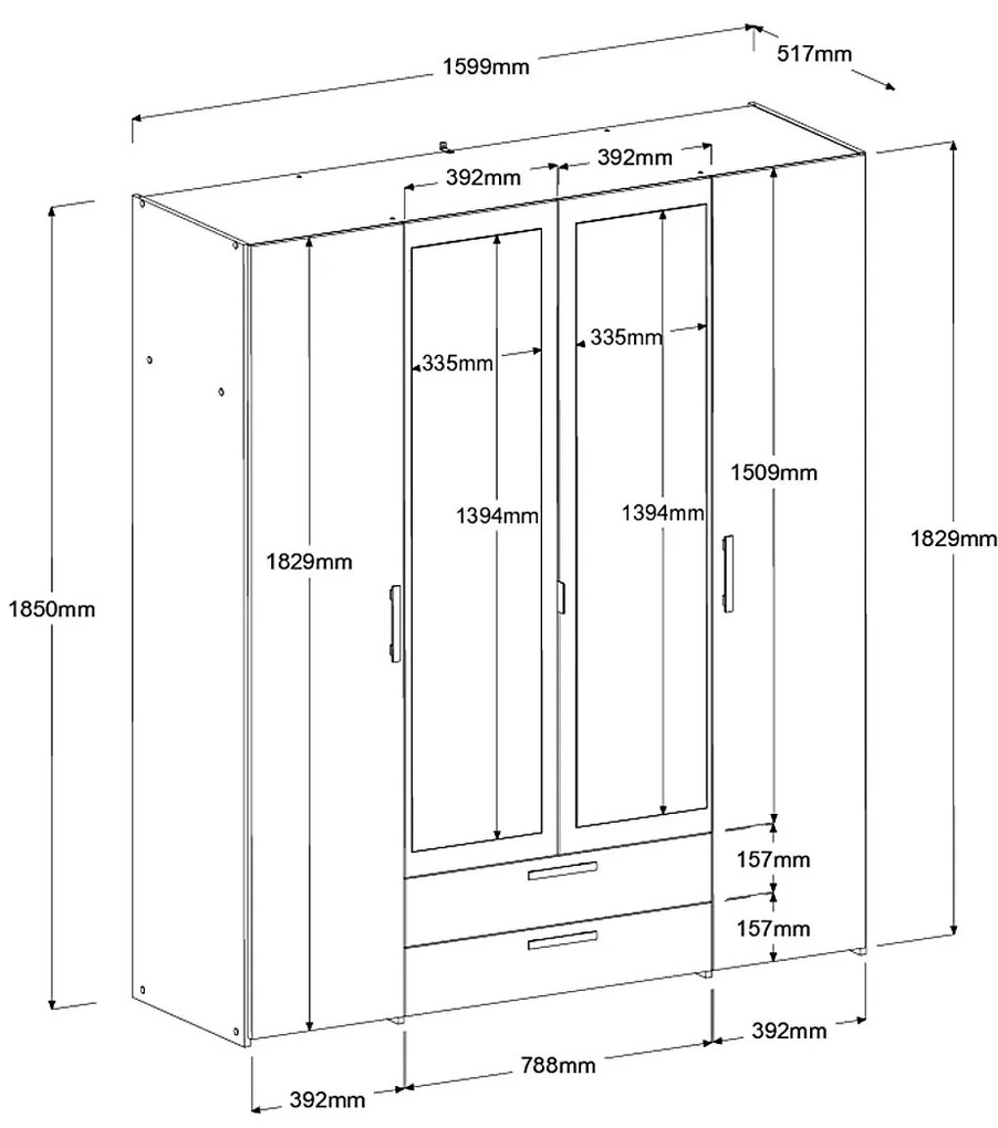 Гардероб Dorm 4-door с огледало-Mauro