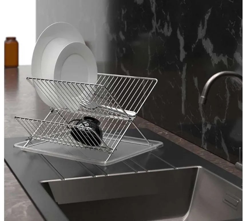 Сгъваем сушилник за съдове ZEPHYR ZP-3000-TX , 2 нива, 36х30х21 см, Хром