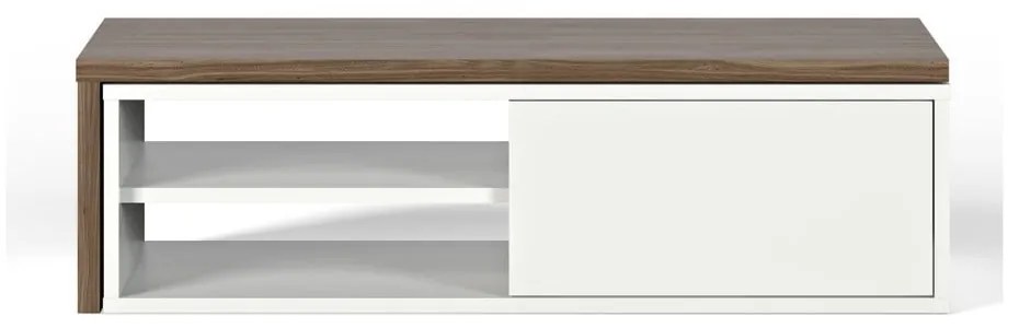 Бяла маса за телевизор с детайли от орехово дърво - TemaHome