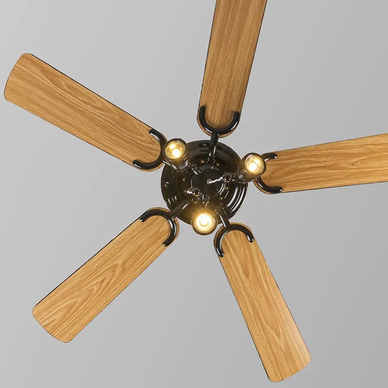 Вентилатор за таван черен 110 см 3 светлини с въже - Mistral