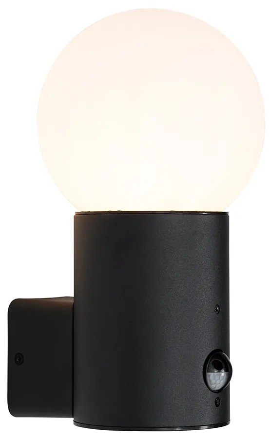 Външна стенна лампа черна с опалово стъкло с датчик за движение - Huma