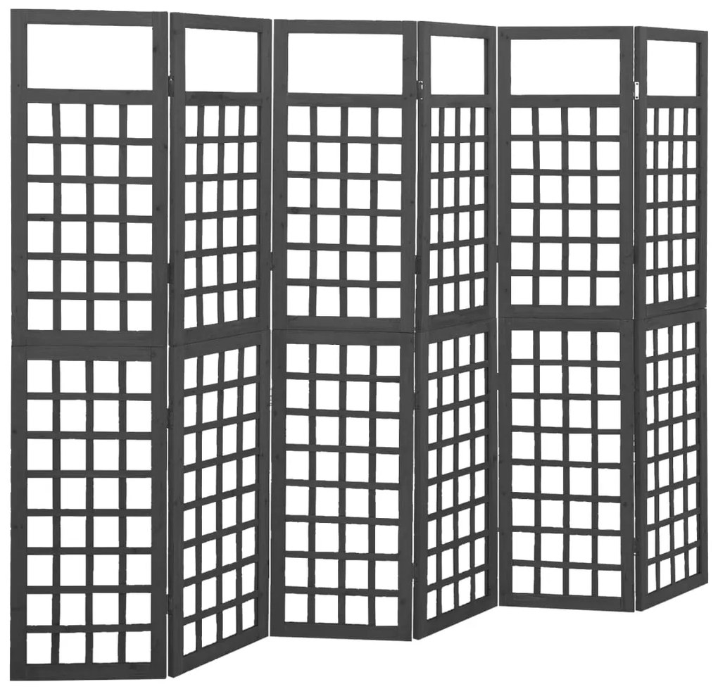 316485 vidaXL Параван за стая, 6 панела, масивна ела, черен, 242,5x180 см