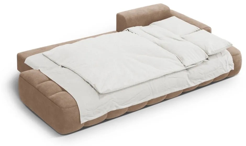 Светлокафяв кадифен сгъваем/с място за съхранение ъглов диван (десен ъгъл) Linz – Cosmopolitan Design