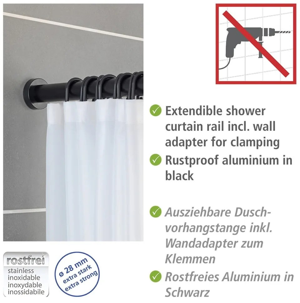 Черен телескопичен стълб за баня, дължина 110-185 см Luz - Wenko