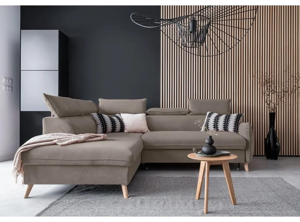 Светлокафяв кадифен ъглов разтегателен диван (ляв ъгъл) Sweet Harmony - Miuform