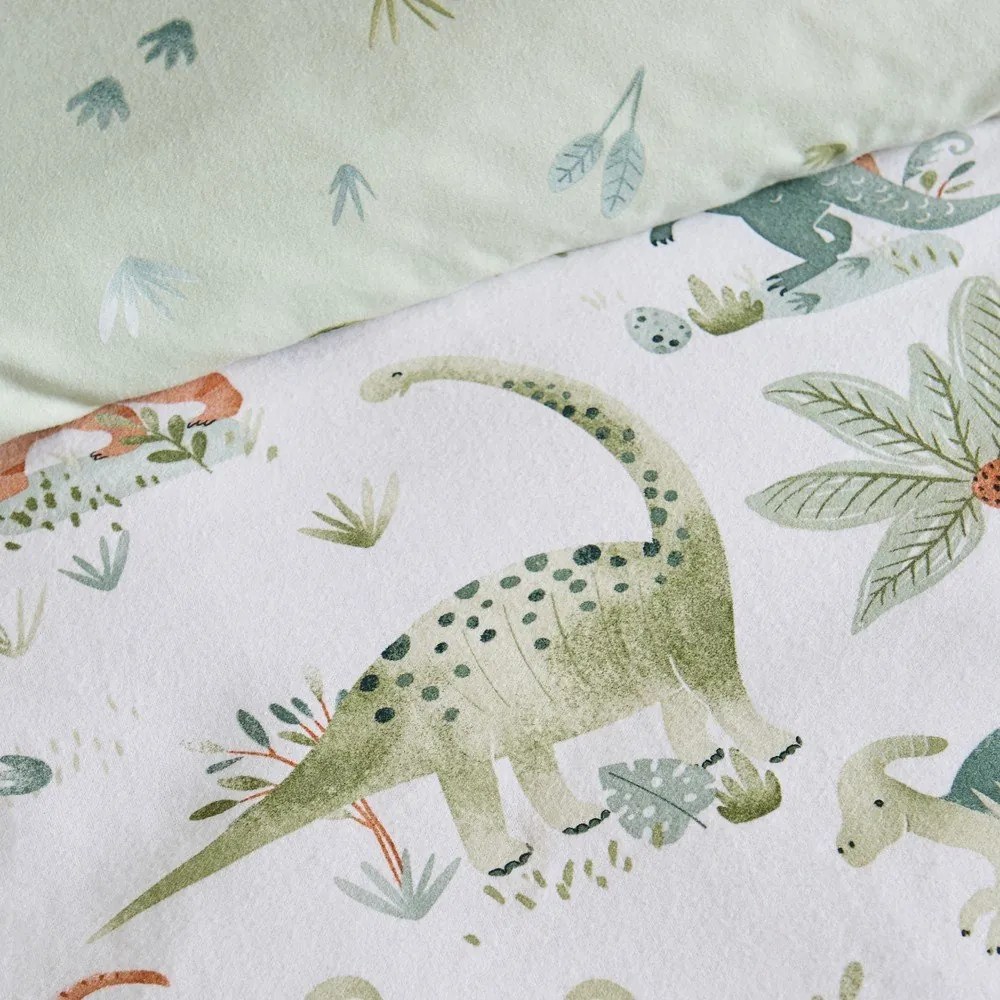 Кремав еластичен единичен фланелен детски чаршаф 90x190 cm Brushed Sleepy Saurus Dino – Catherine Lansfield