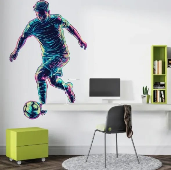 Модерен стикер за стена за детска и тийнейджърска стая - неонов футболист Šírka: 115 cm | Dĺžka: 180 cm