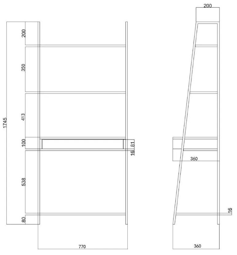 Черна етажерка в дъб 77x175 cm Seaford - Actona
