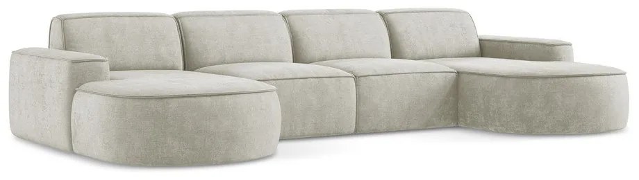 Кремав шенилов ъглов диван (U форма) Omao – Makamii