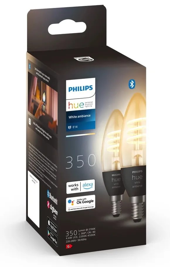 Комплект крушки с нажежаеми жички 2 бр. E14, 5 W White ambiance – Philips Hue