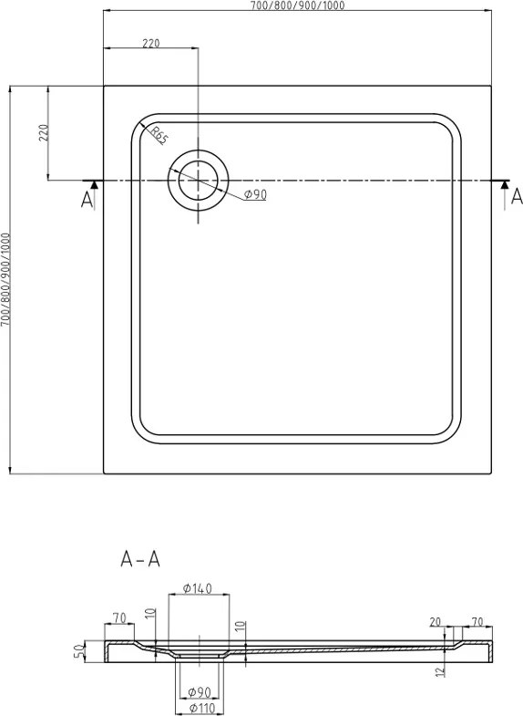 Mexen Flat квадратен поддушов ултратънък 90 x 90 см, бял, сифон хром - 40109090
