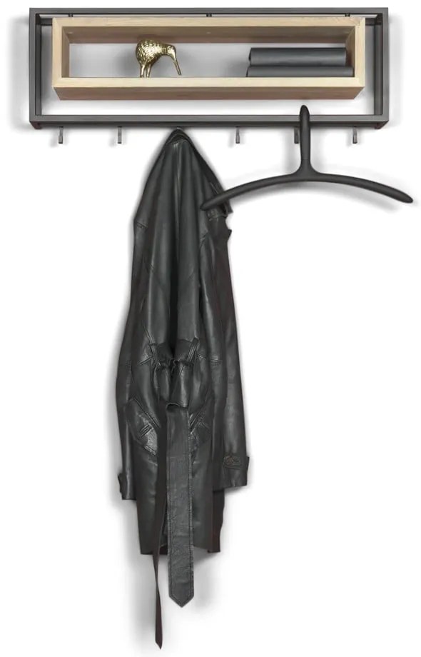 Черна/в естествен цвят метална стенна закачалка с рафт 78 cm School – Spinder Design