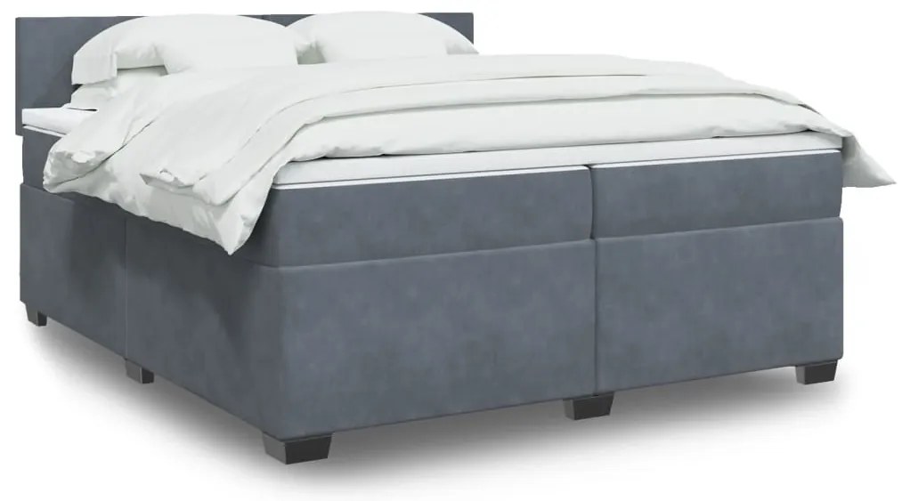 3288697 vidaXL Боксспринг легло с матрак, тъмносиво, 200x200 см, кадифе