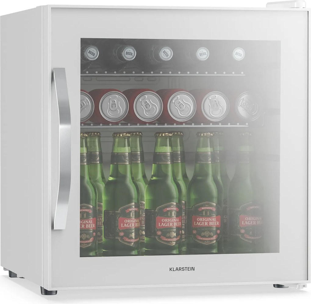 Klarstein Хладилник за напитки Beersafe с огледална стъклена врата | 44 x 48 см | 85 W | 47 литра | Бял