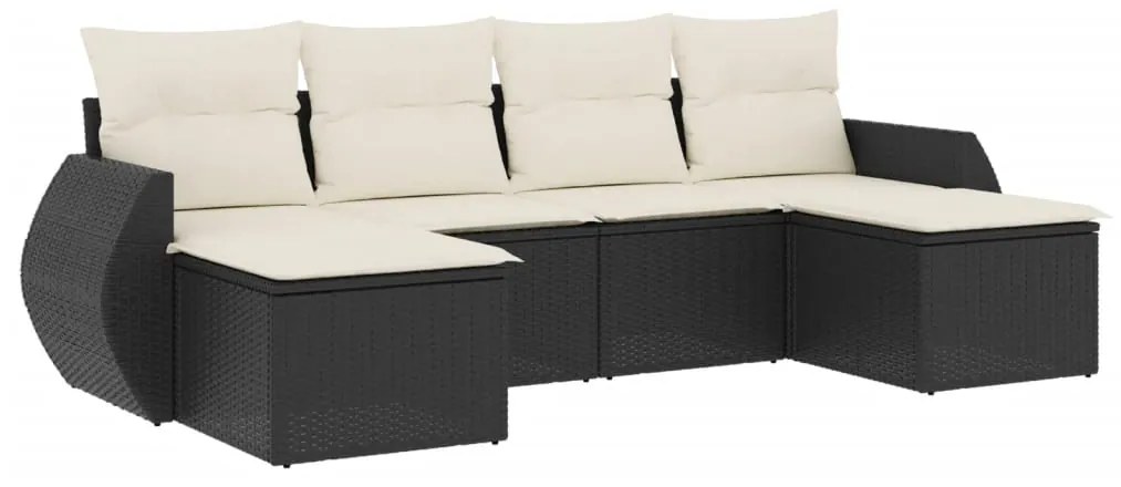 3254053 vidaXL Градински диван с възглавници, 6 части, черен, полиратан