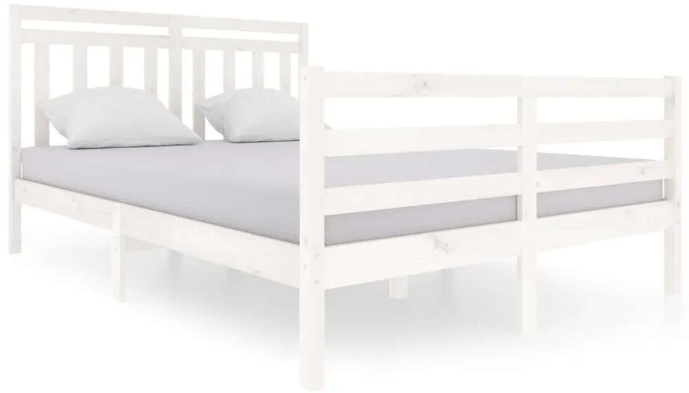 3100655 vidaXL Рамка за легло, бяла, масивно дърво, 140х200 см