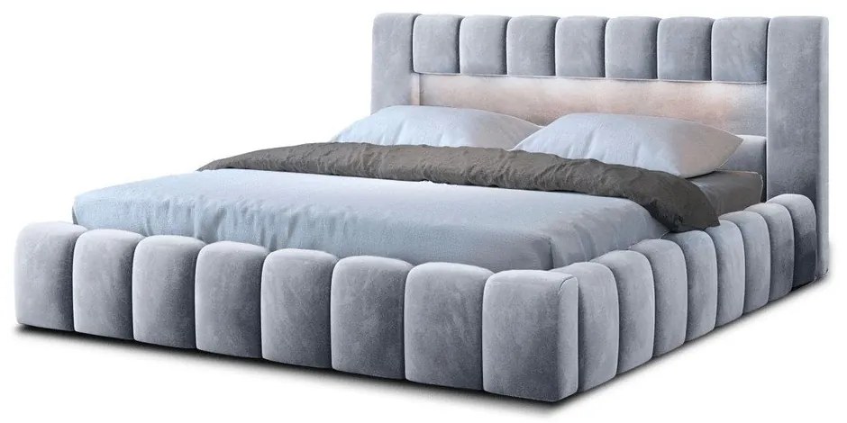 Светлосиво двойно легло 160x200 cm тапицирано с място за съхранение с включена подматрачна рамка Lamica – ELTAP