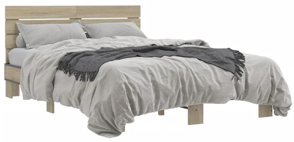 3280148 vidaXL Рамка за легло, дъб сонома, 140x200 см, инженерно дърво и метал