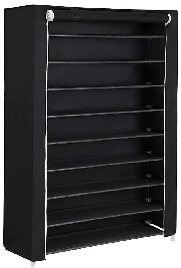 Текстилен гардероб с рафтове MATIS 100 x 162 см, черен