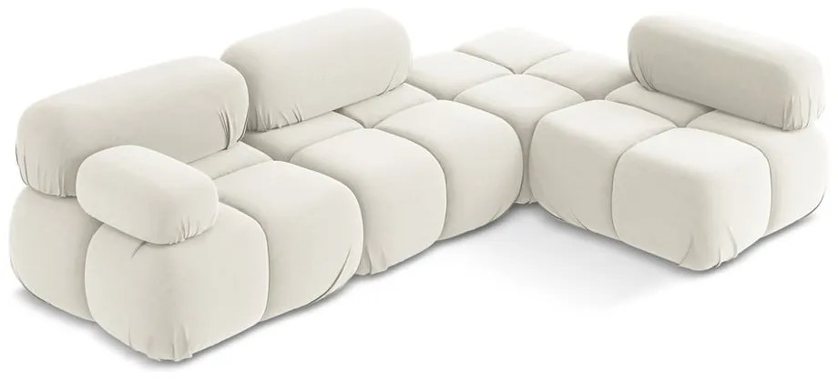 Бял кадифен модулен ъглов диван (десен ъгъл) Lokua – Makamii