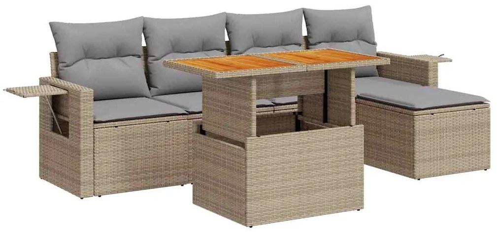 3327139 vidaXL Градински диван с възглавници, 6 части, бежов полиратан