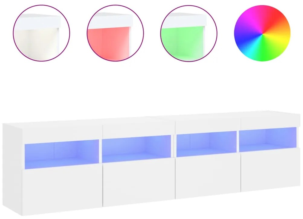 837198 vidaXL Стенни ТВ шкафове с LED осветление, 2 бр, бели, 80x30x40 см