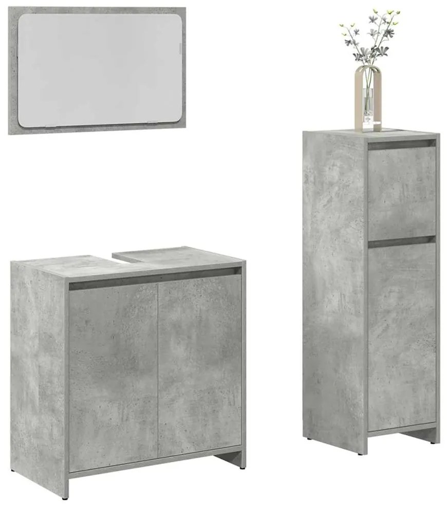 3324852 vidaXL Комплект мебели за баня от 3 части бетонно сив инженерно дърво