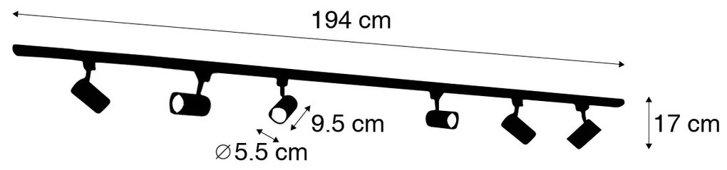 Модерна релсова система за осветление с 6 бели прожектора 1-фазов 200см - Iconic Jeana