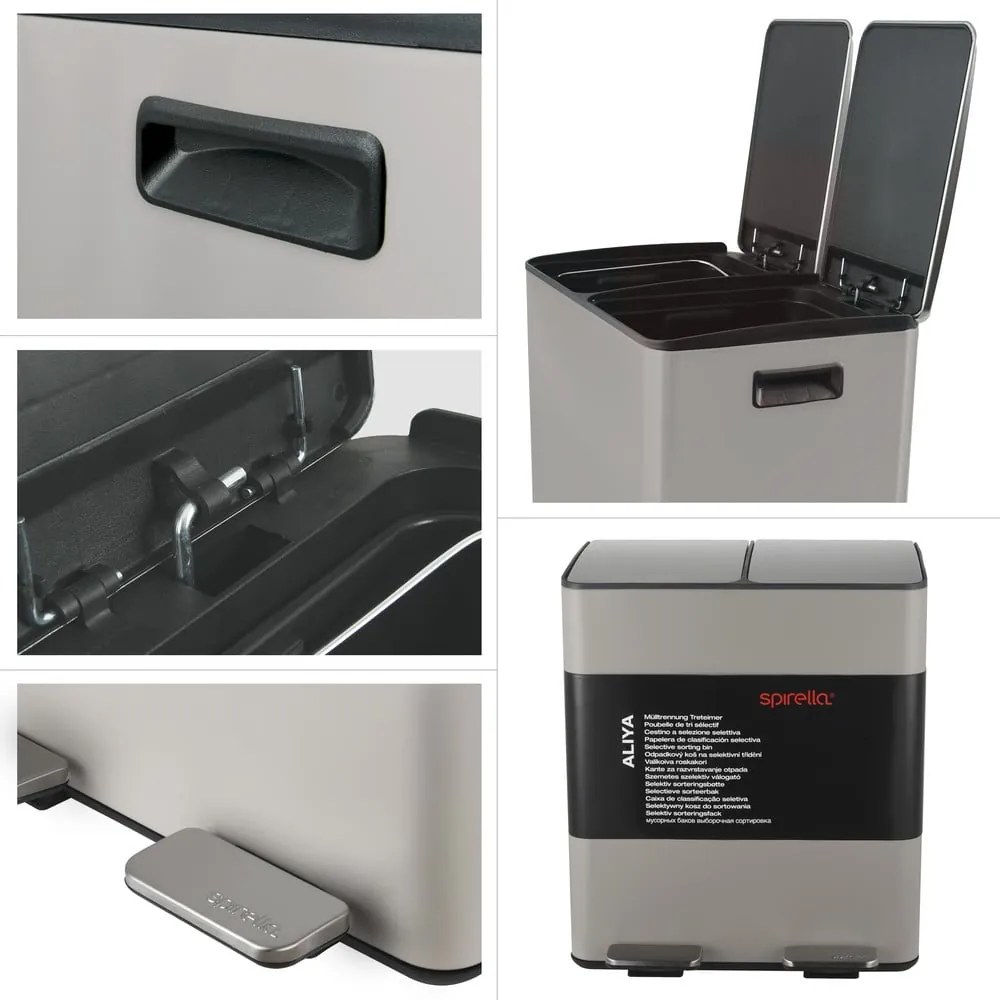 Кафяво-сиво стоманено кошче за боклук 2x20 l за рециклиране с педал Aliya – Spirella