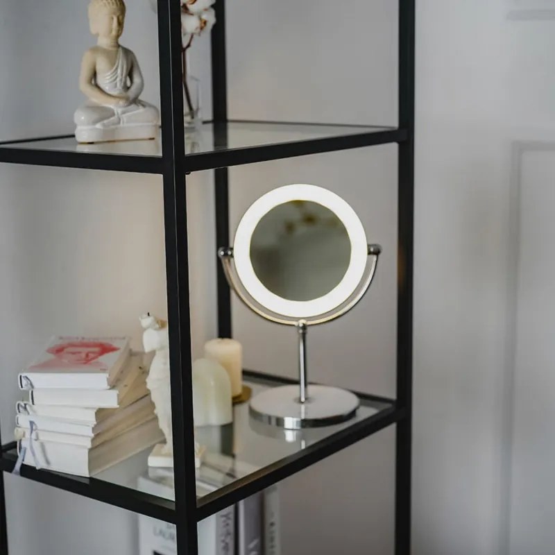 Козметично огледало Beautifly Looking Glass Light, 14.5 см, 10х увеличение, USB-C, LED, 360° регулиране, Сребрист