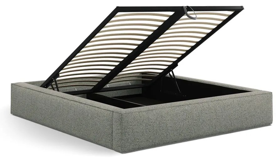 Зелено двойно легло 160x200 cm тапицирано с място за съхранение с включена подматрачна рамка Simon Darren – Micadoni