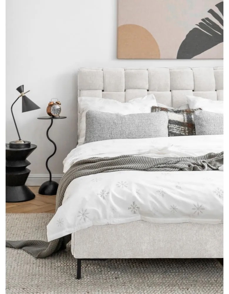 Кремаво двойно легло тапицирано с включена подматрачна рамка 140x200 cm Eve – Miuform