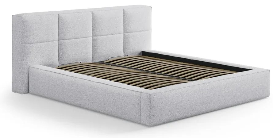 Светлосиво двойно легло 140x200 cm тапицирано с място за съхранение с включена подматрачна рамка Simon Darren – Micadoni