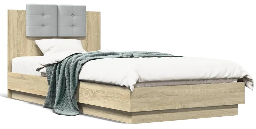 3209942 vidaXL Рамка за легло с табла, дъб сонома, 90x200 см, инженерно дърво
