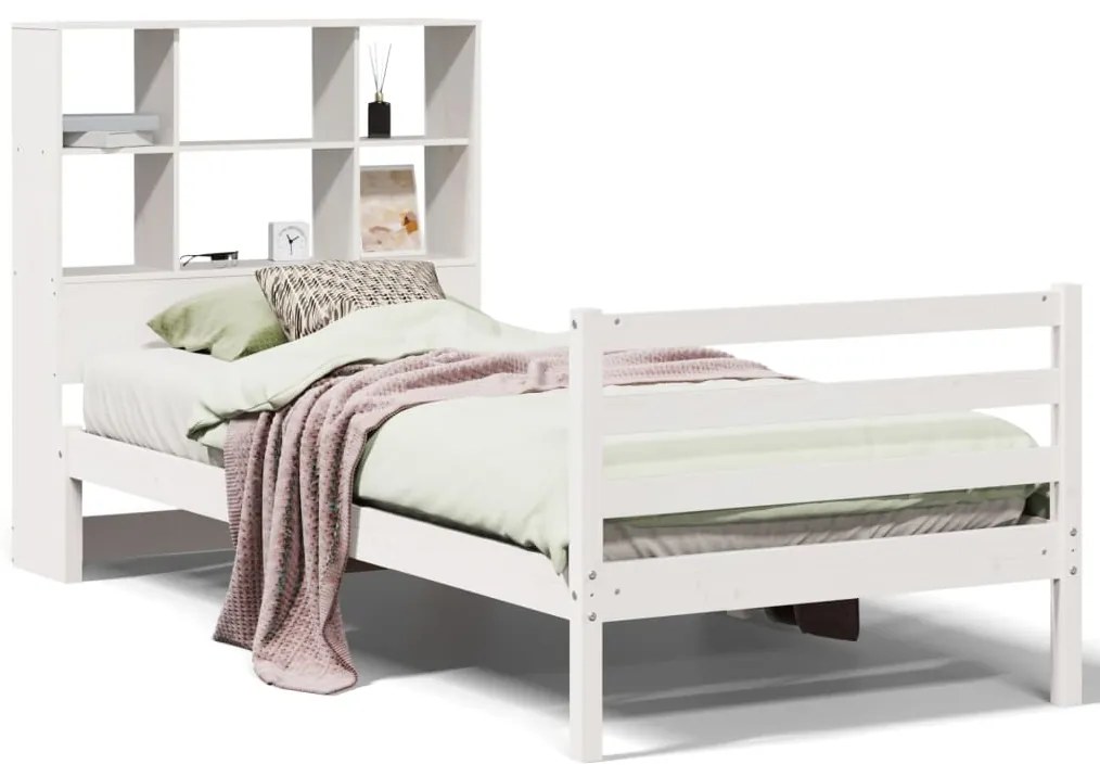 3321894 vidaXL Легло с етажерка за книги, без матрак, 90x200 см, бор масив
