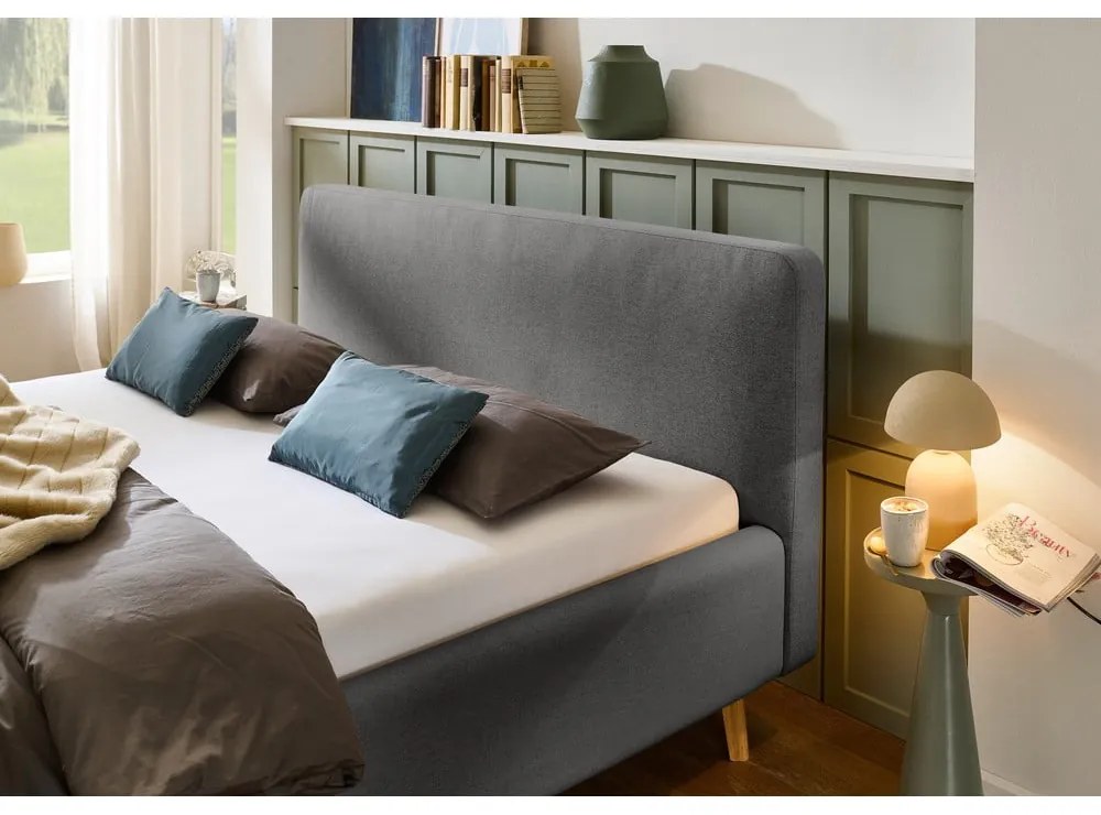 Тъмносиво двойно легло 140x200 cm тапицирано без ламелно дъно Mattis – Meise Möbel