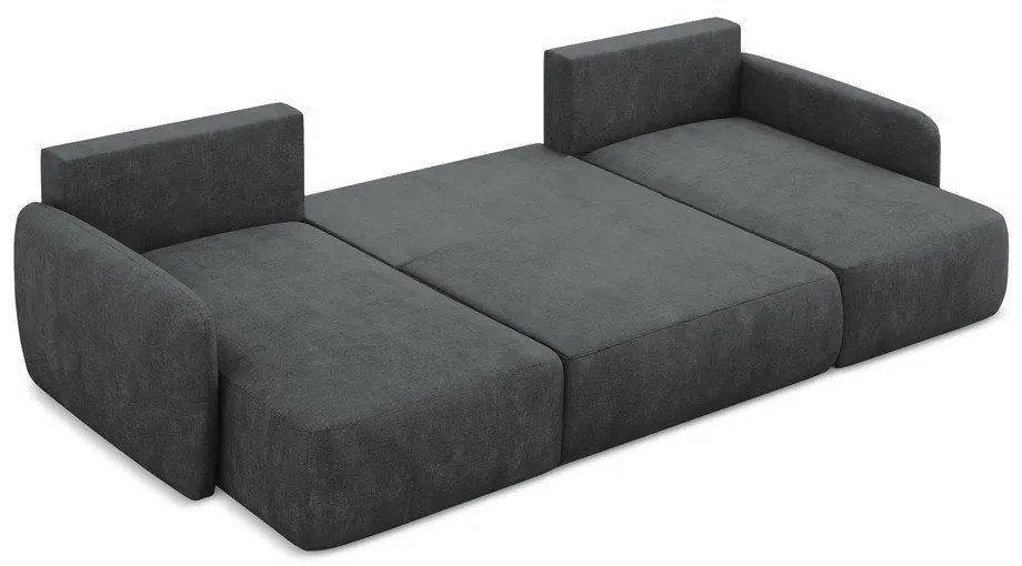 Тъмносив шенилов разтегателен ъглов диван с място за съхранение (U форма) Lilo – Makamii