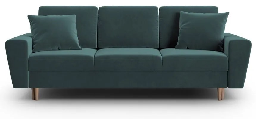 Кадифен разтегателен диван с място за съхранение в петролен цвят 235 cm Kyoto – Cosmopolitan Design