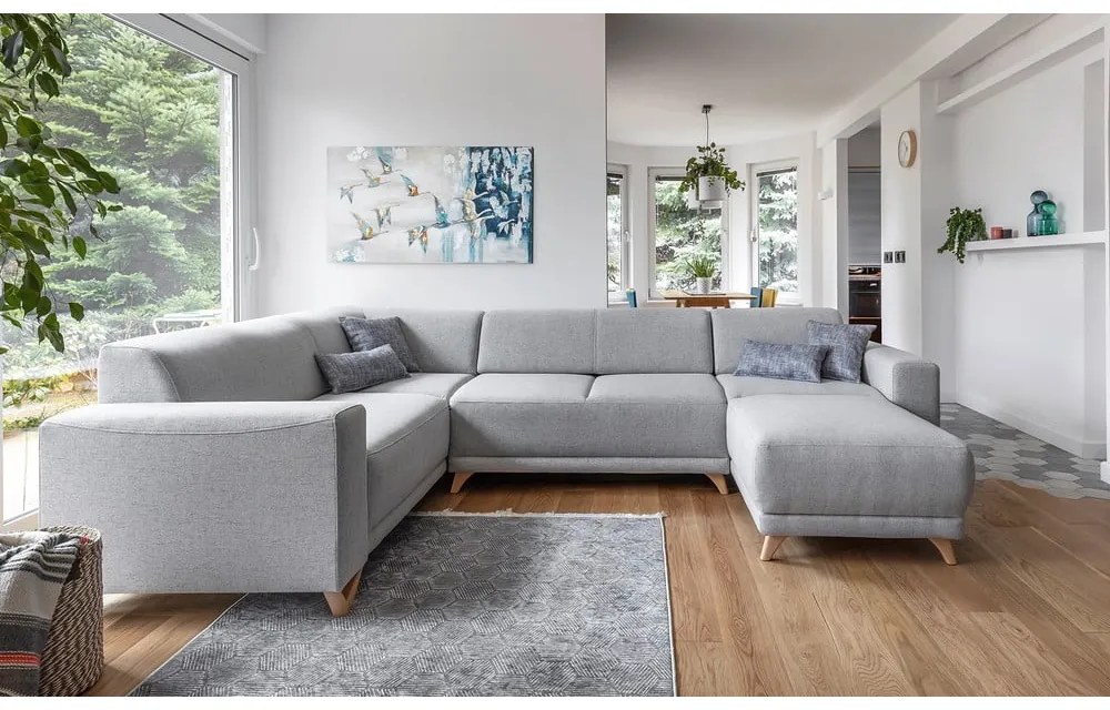 Светлосив разтегателен/с място за съхранение ъглов диван (ляв ъгъл/U форма) Classy Sophie – Miuform