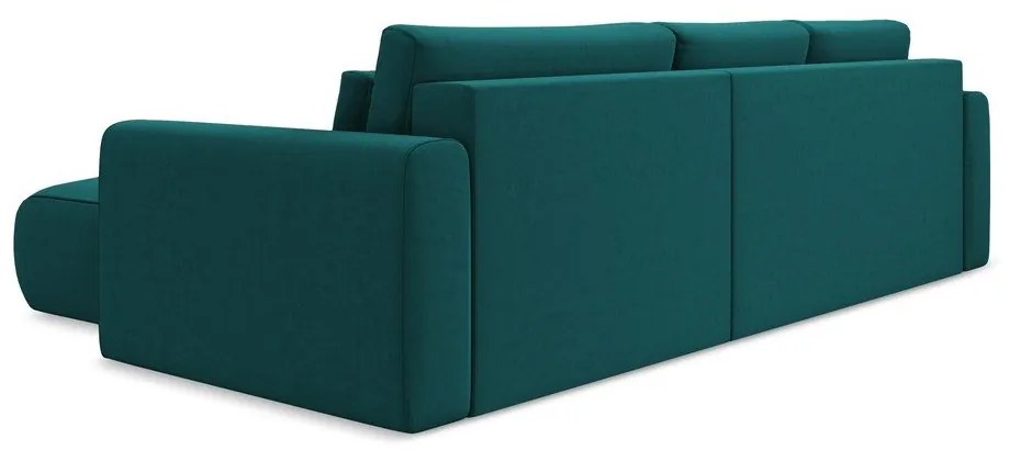 Тюркоазен кадифен разтегателен ъглов диван с място за съхранение (десен ъгъл) Kapua – Makamii