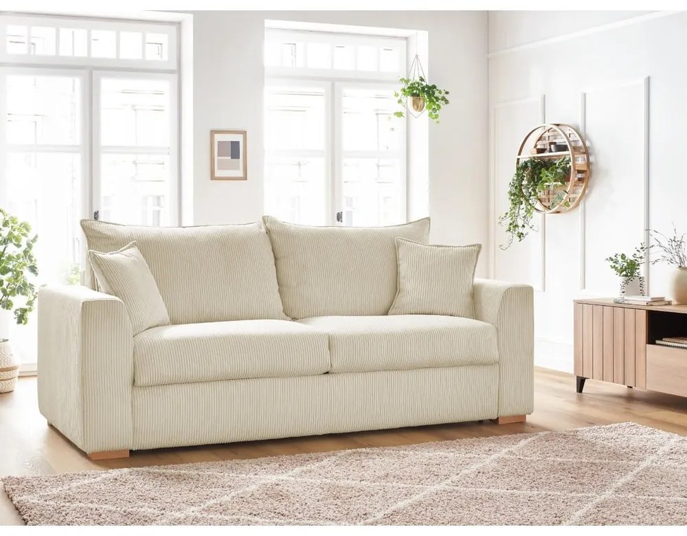 Кремав разтегателен диван от рипсено кадифе 225 cm Augustin – Bobochic Paris