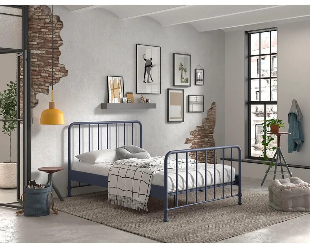 Синьо метално двойно легло 140x200 cm с включена подматрачна рамка BRONXX – Vipack