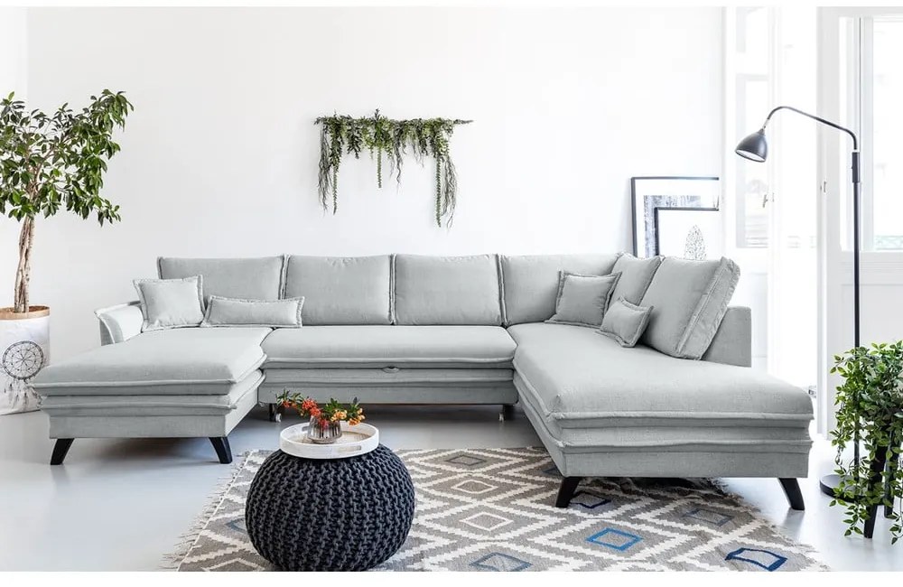 Светлосив U-образен разтегателен диван, десен ъгъл Charming Charlie - Miuform