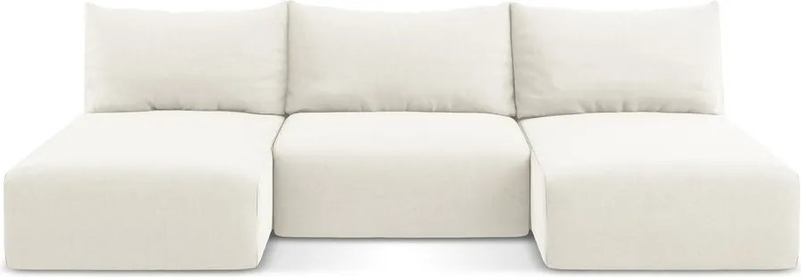 Кремав кадифен сгъваем/с място за съхранение ъглов диван (U форма) Kalena – Makamii